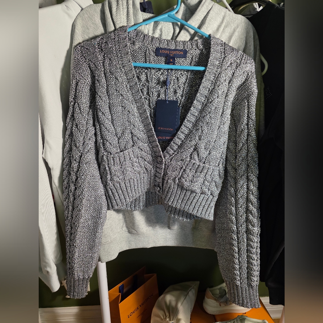 Louis Vuitton Charcoal Metallic Cable Knit Cardigan Medium